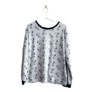 Peanuts Snoopy Women's All Over Print Long Sleeve Sleep Pullover Top Gray Medium